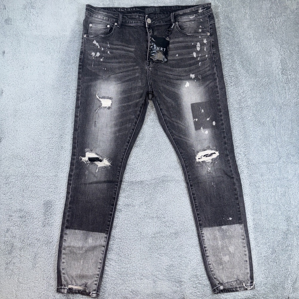 Thrt Black Distressed Skinny Jeans Mens Sz 42